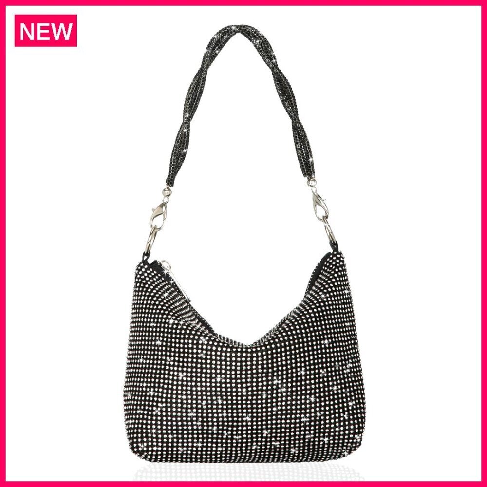 Rhinestone Evening Clutch with Removable Chain Strap for Parties Weddings